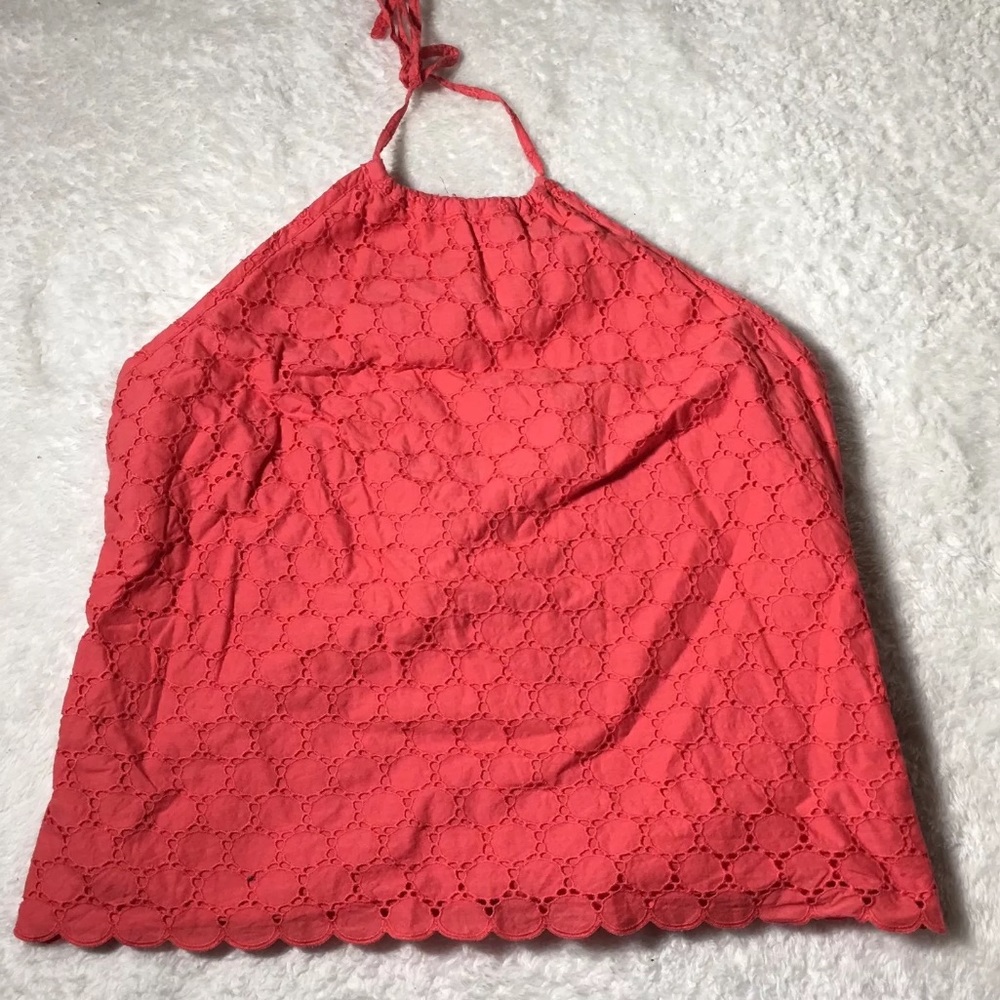 JCREW Tie halter top coral Eyelet 100% Cotton